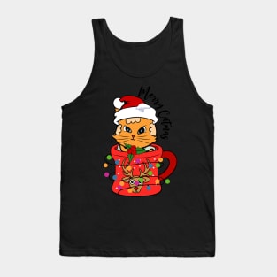 Cute Cat in Coffee Cup Merry Catmas Coffee Lover Christmas Gift Tank Top